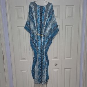 Blue, White, Black Patterned Kaftan Dress